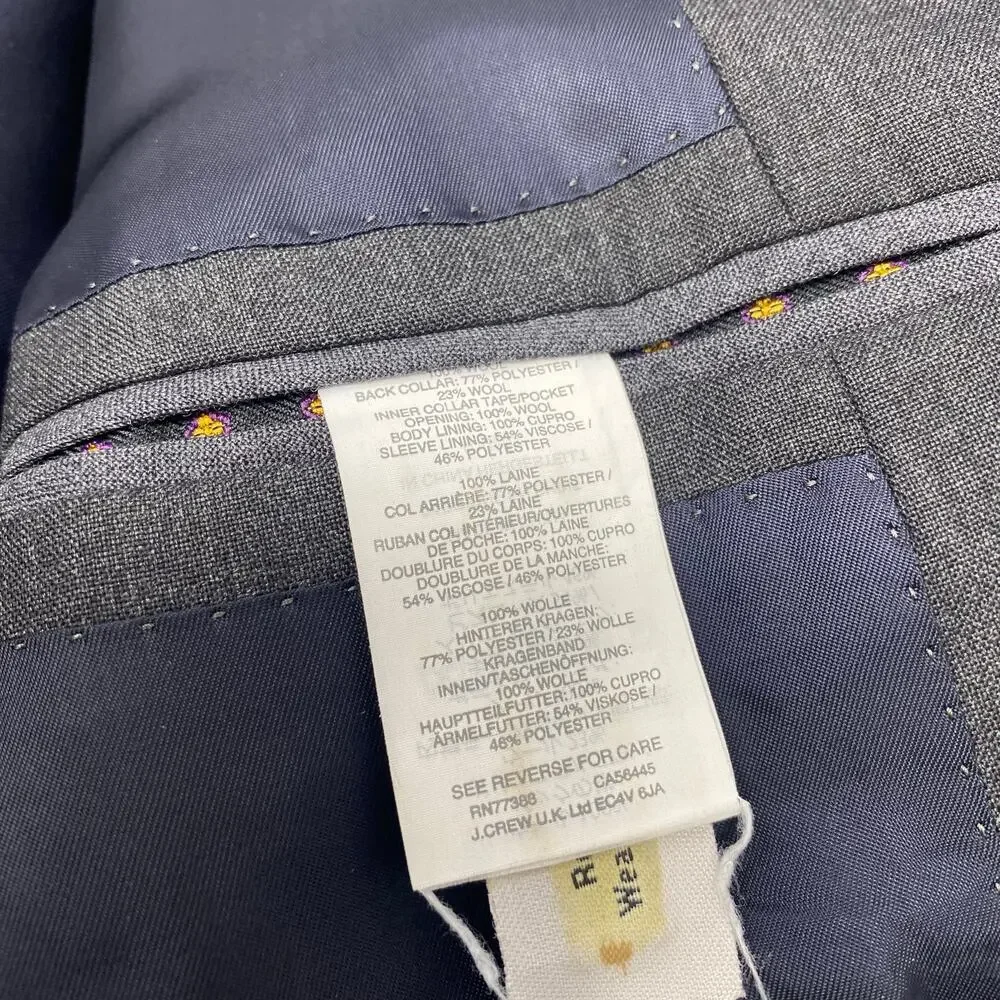 J.Crew Ludlow 38R Dark Gray Loro‎ Piana Wool 2 Button Blazer Suit Jacket
